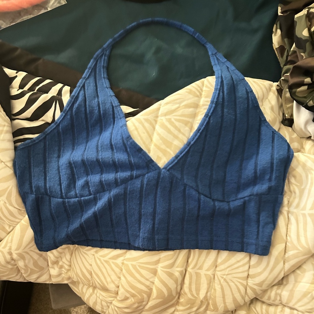 Never Worn SHEIN Deep Blue Ribbed Halter Top
